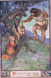 Entdeckte ein kleines Mädchen, das sich unter einem Dornbusch duckte